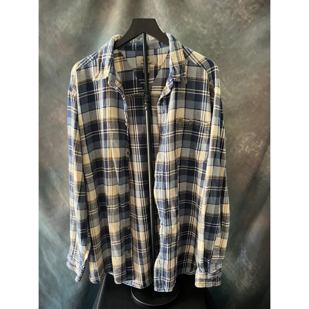 Realtree Mens Flannel Shirt Blue Plaid Button Up Long‎ Sleeve Cotton Size 2XL